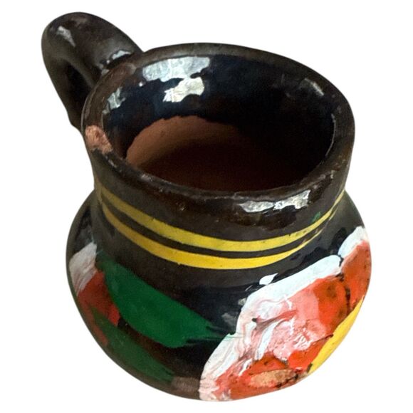 Vintage Mexican Mini Pottery Tea Set 9pc Hand Painted Leaf Tray Folk Art - Picture 8 of 15